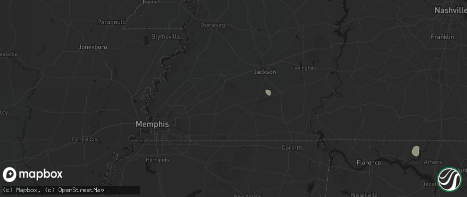 Hail map in Whiteville, TN on July 1, 2026