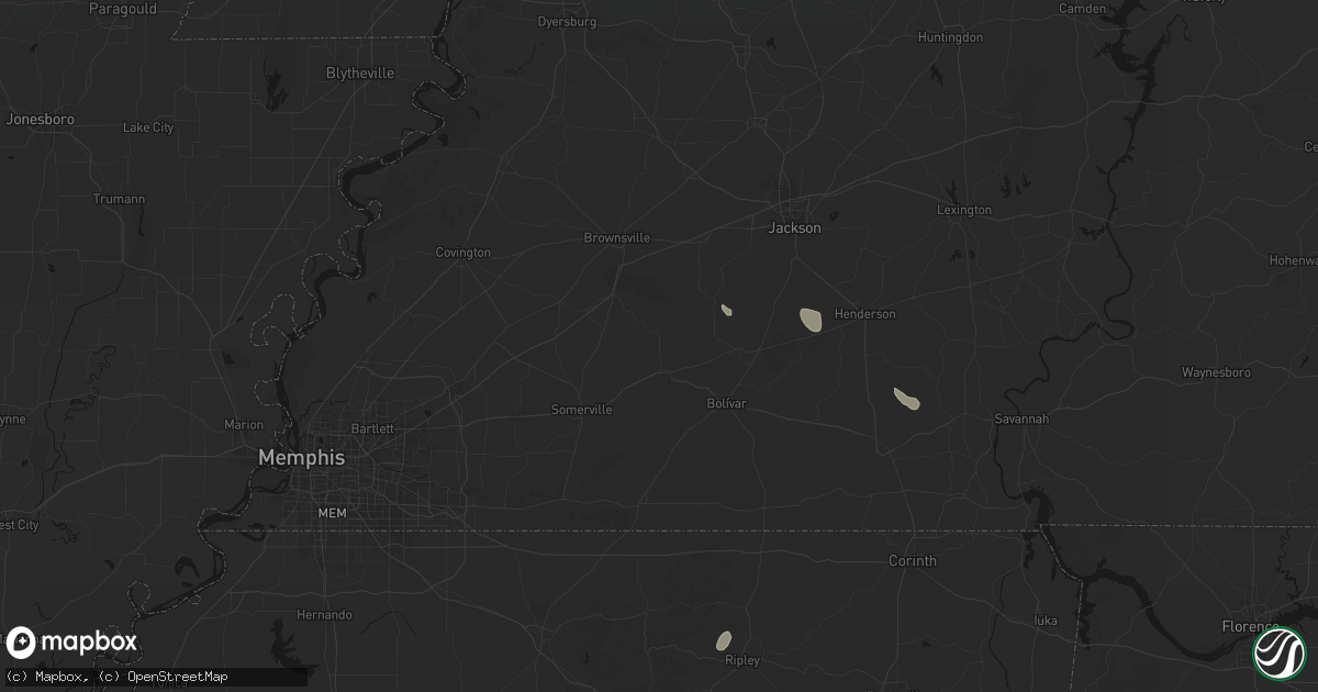 Hail map in Whiteville, TN on July 1, 2026