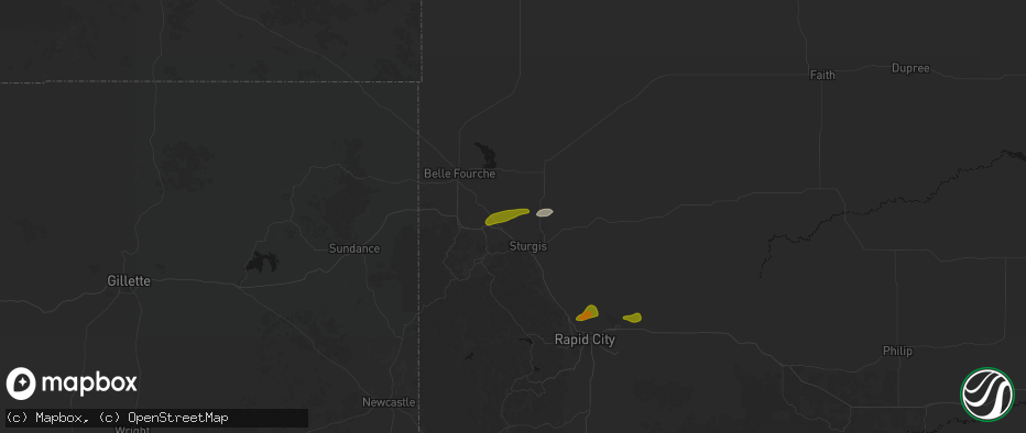 Hail map in Whitewood, SD on July 1, 2026