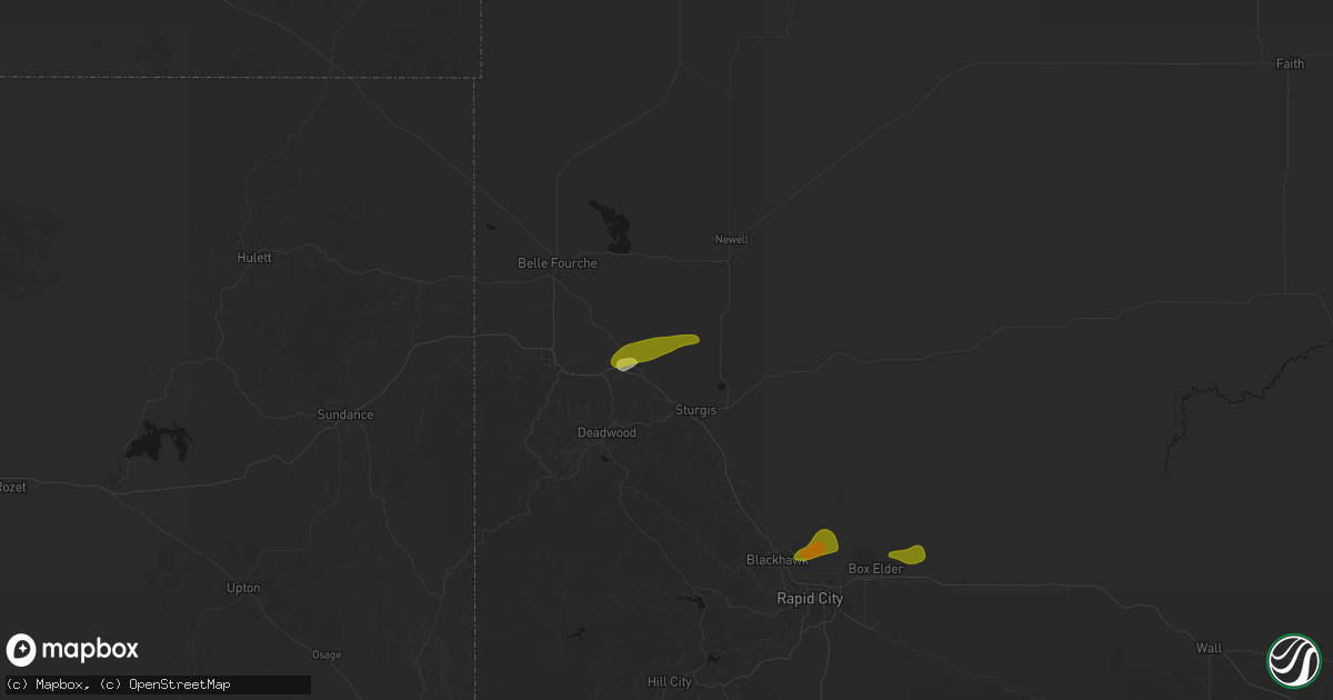 Hail map in Whitewood, SD on July 1, 2026