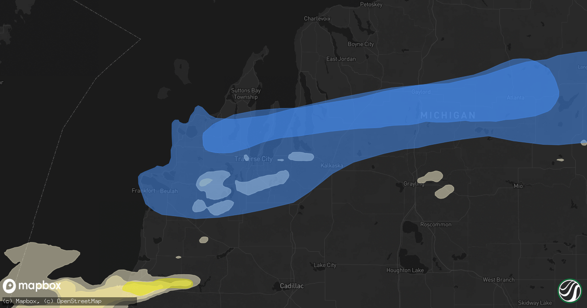 Hail map in Williamsburg, MI on July 1, 2026