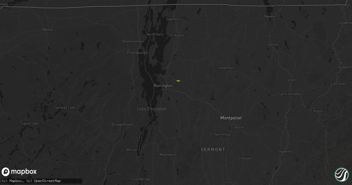 Hail map in Williston, VT on July 1, 2026