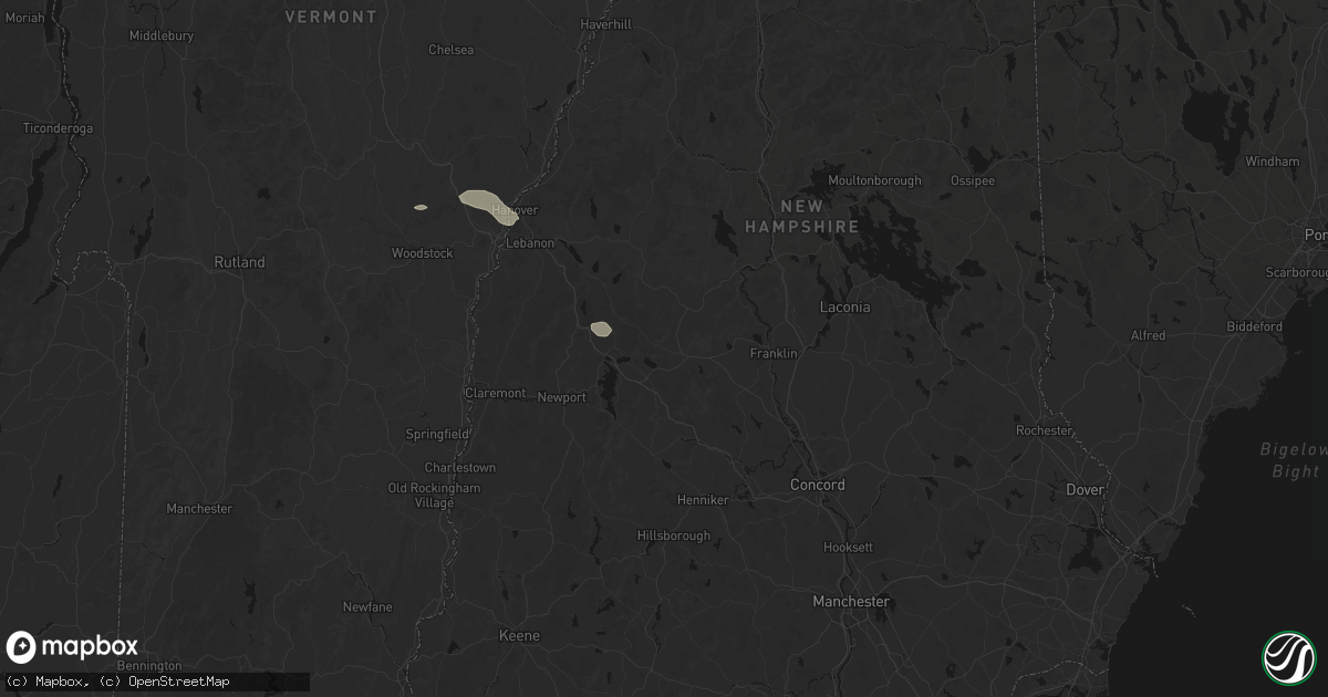 Hail map in Wilmot, NH on July 1, 2026