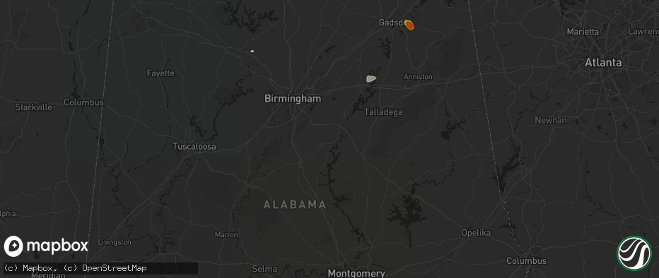 Hail map in Wilsonville, AL on July 1, 2026