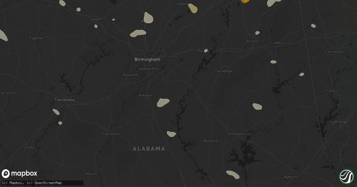 Hail map in Wilsonville, AL on July 1, 2026