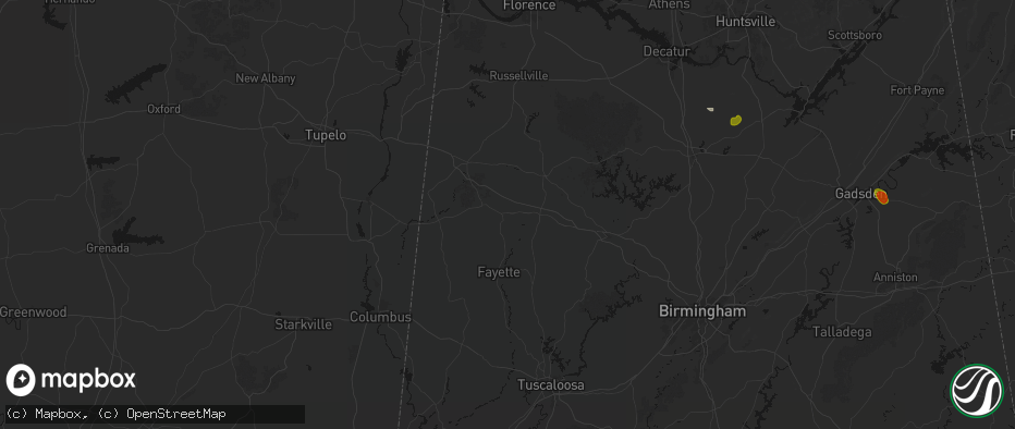 Hail map in Winfield, AL on July 1, 2026