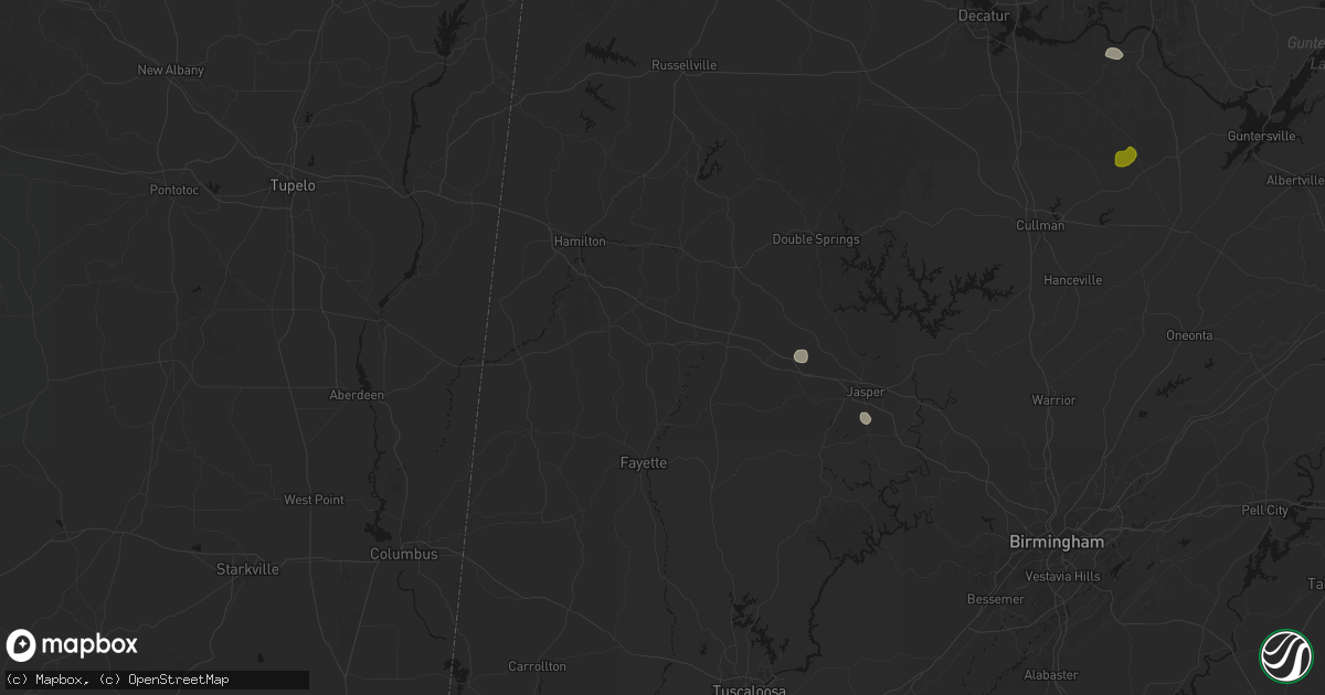 Hail map in Winfield, AL on July 1, 2026