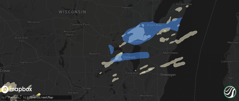 Hail map in Winneconne, WI on July 1, 2026
