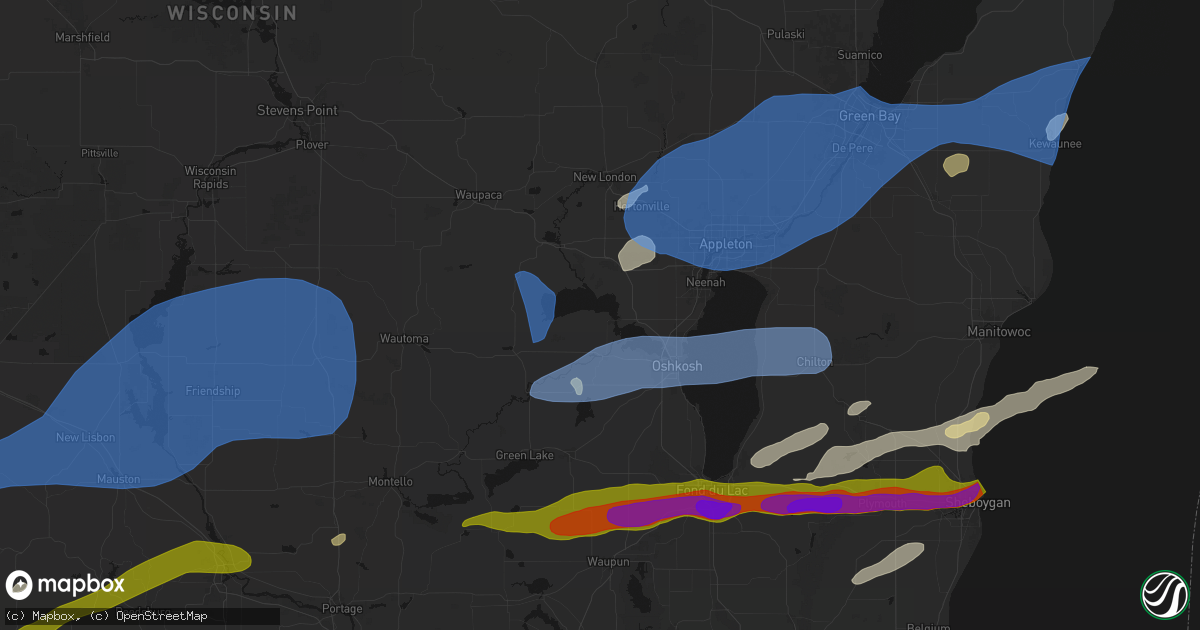 Hail map in Winneconne, WI on July 1, 2026