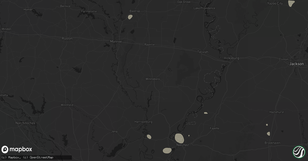 Hail map in Winnsboro, LA on July 1, 2026