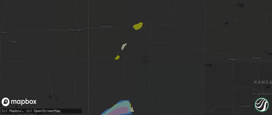 Hail map in Winona, KS on July 1, 2026