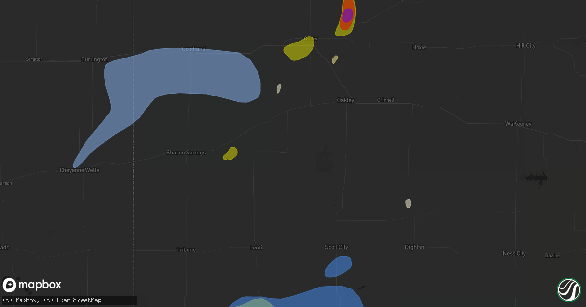 Hail map in Winona, KS on July 1, 2026