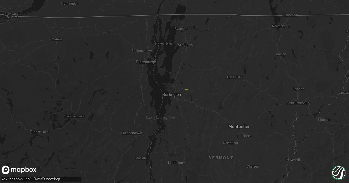 Hail map in Winooski, VT on July 1, 2026