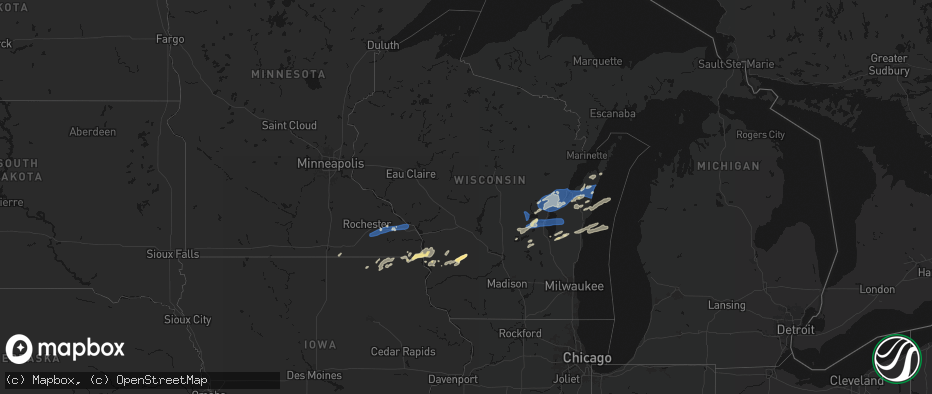Hail map in Wisconsin on July 1, 2026