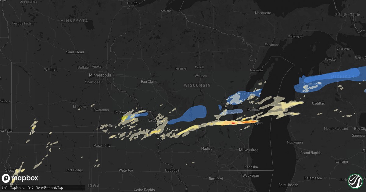 Hail map in Wisconsin on July 1, 2026
