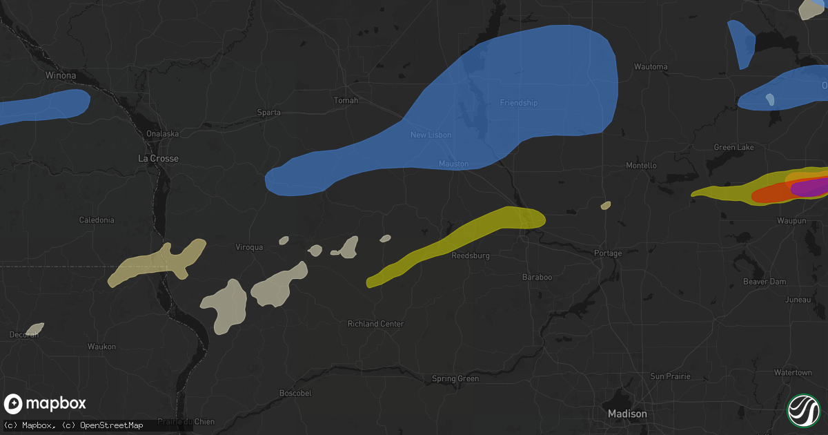 Hail map in Wonewoc, WI on July 1, 2026