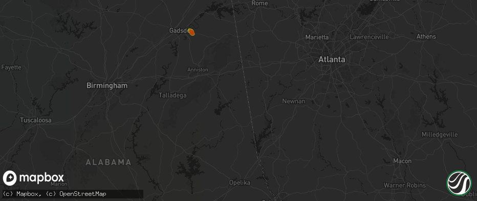Hail map in Woodland, AL on July 1, 2026