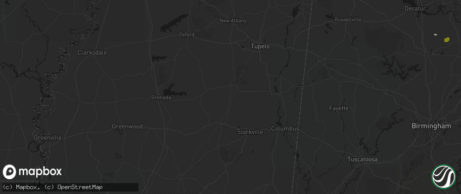 Hail map in Woodland, MS on July 1, 2026