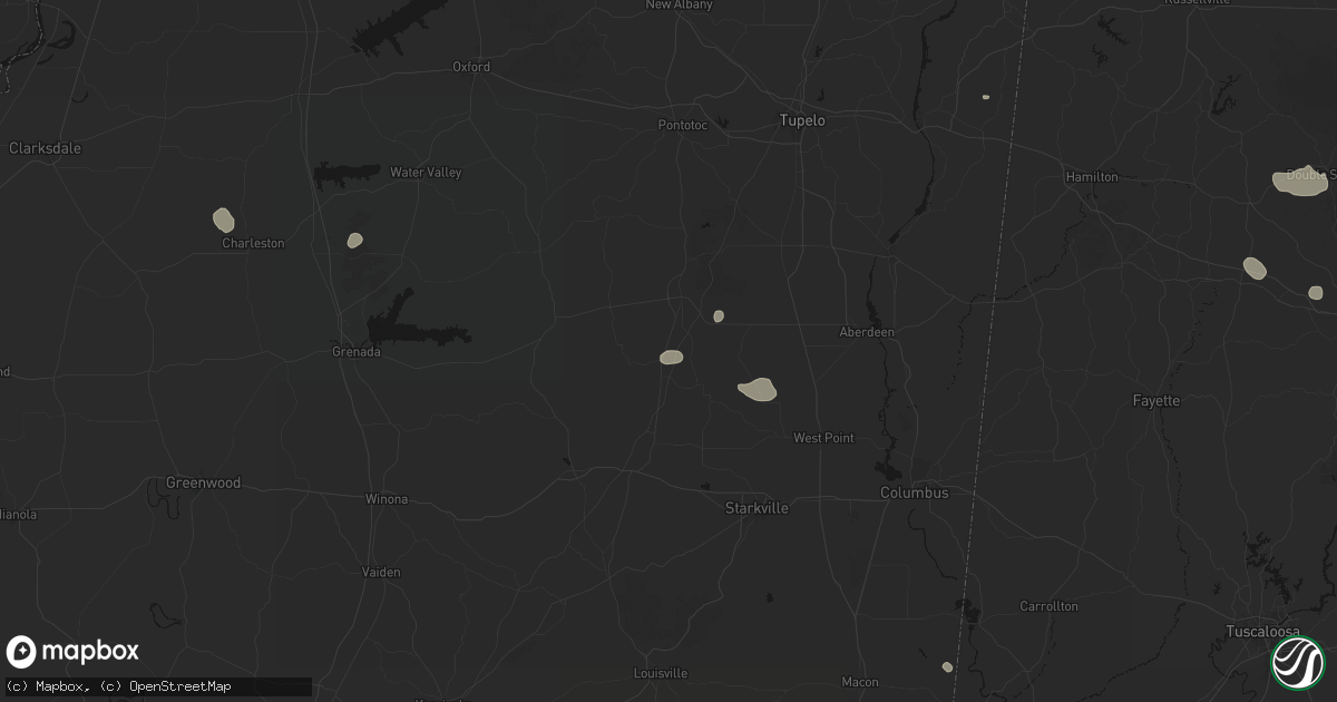 Hail map in Woodland, MS on July 1, 2026