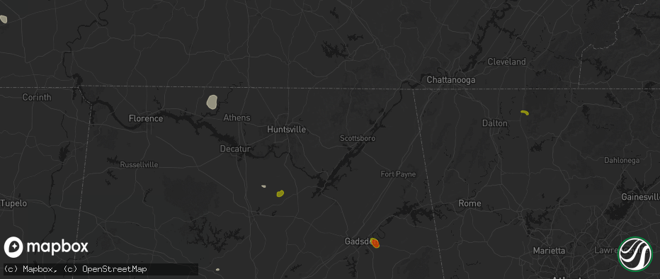 Hail map in Woodville, AL on July 1, 2026