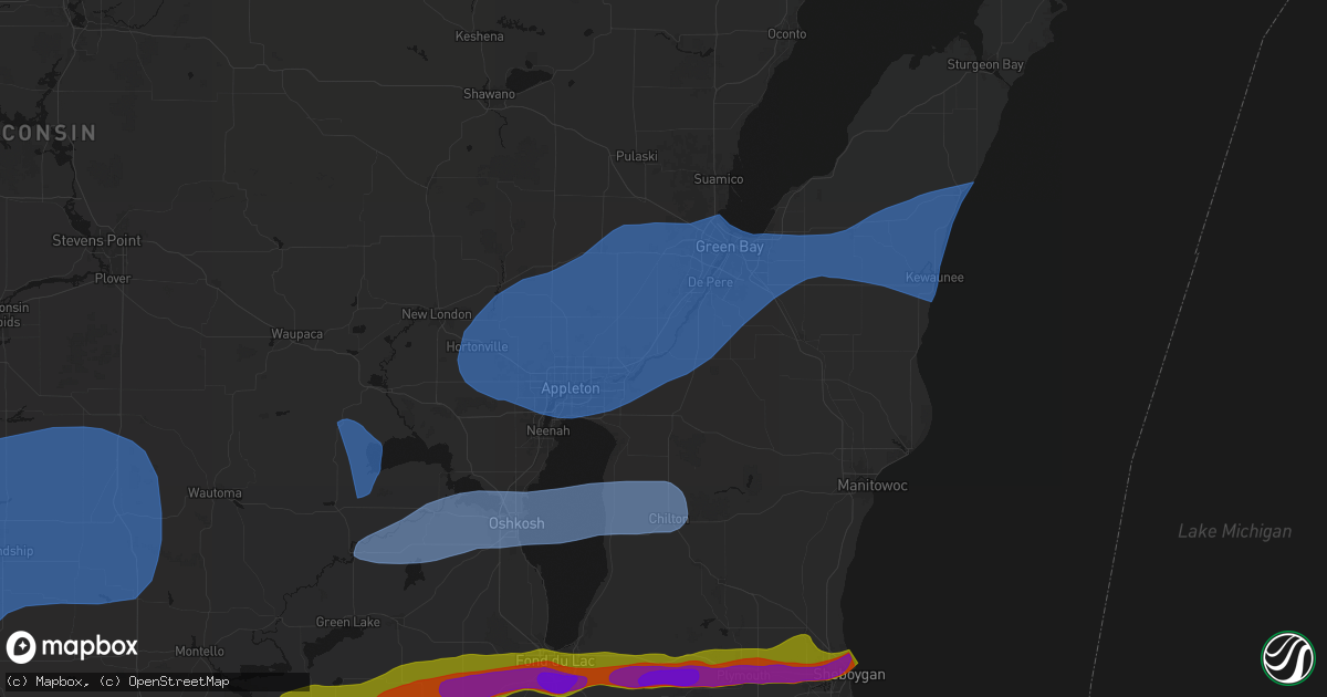 Hail map in Wrightstown, WI on July 1, 2026