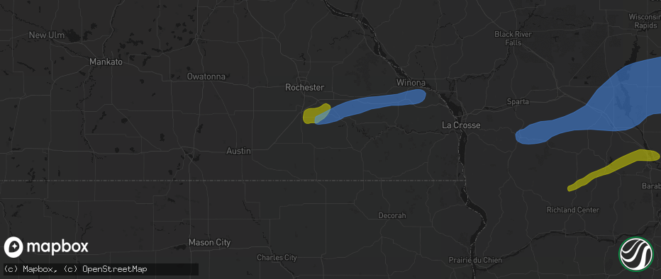 Hail map in Wykoff, MN on July 1, 2026