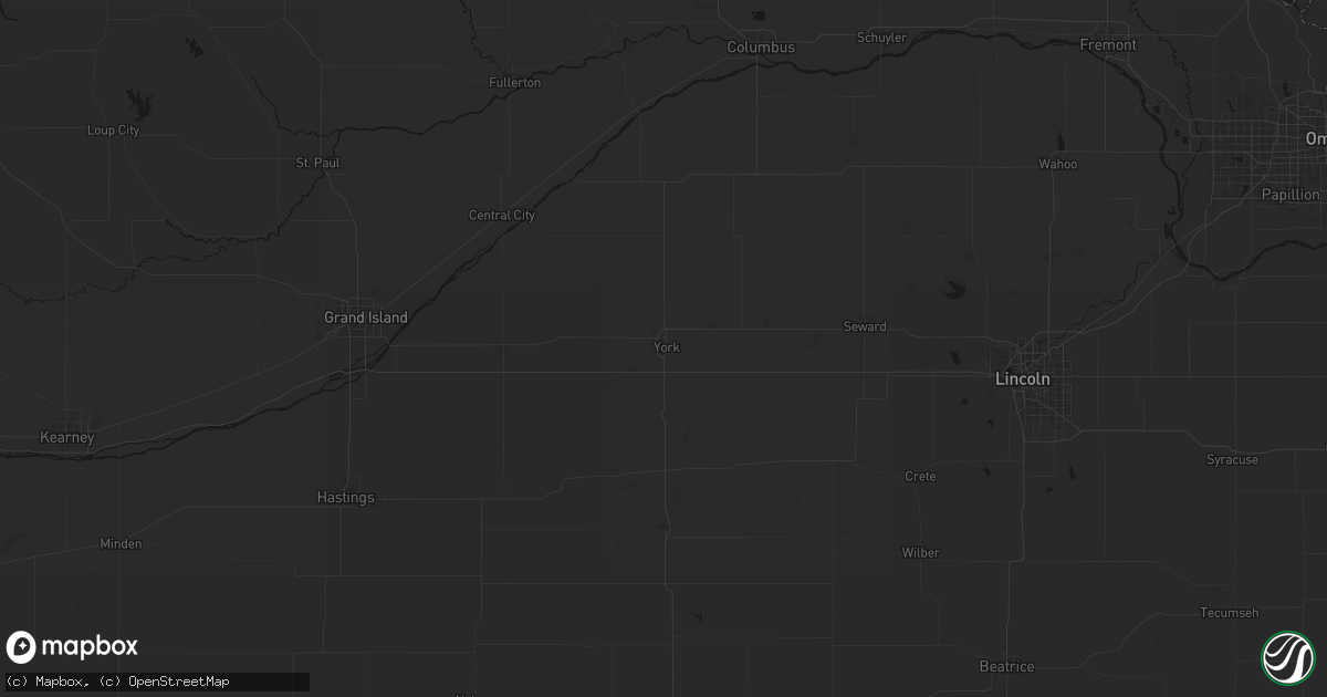 Hail map in York, NE on July 1, 2026