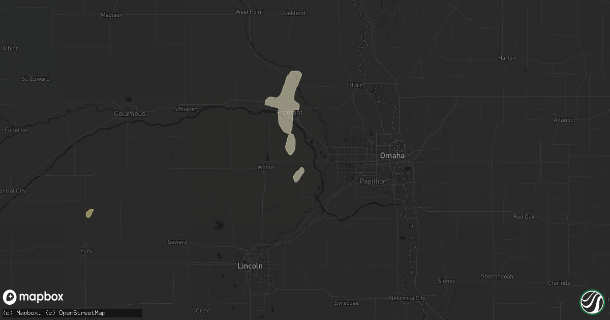 Hail map in Yutan, NE on July 1, 2026