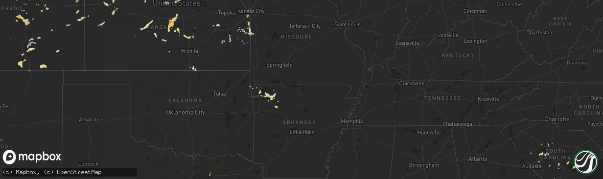 Hail map in Arkansas on July 2, 2011