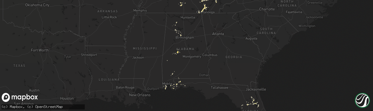 Hail map in Alabama on July 2, 2012