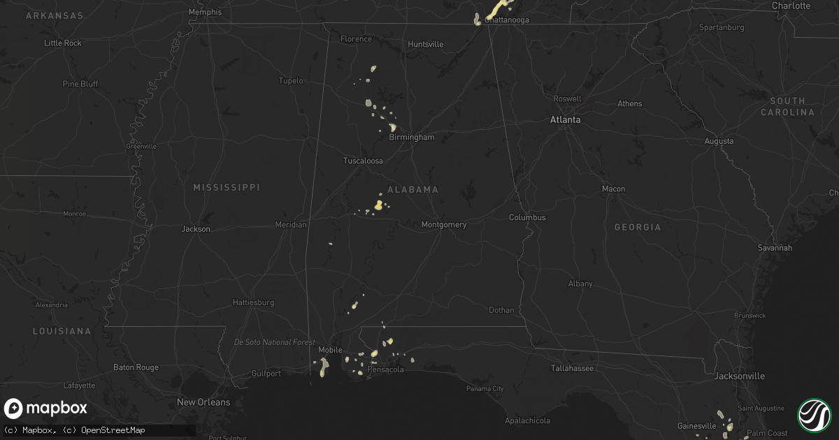 Hail map in Alabama on July 2, 2012
