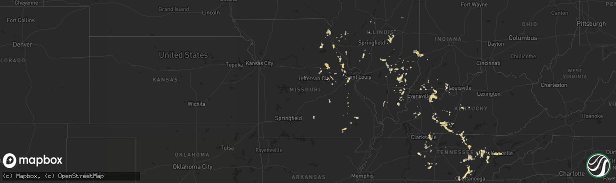 Hail map in Missouri on July 2, 2012