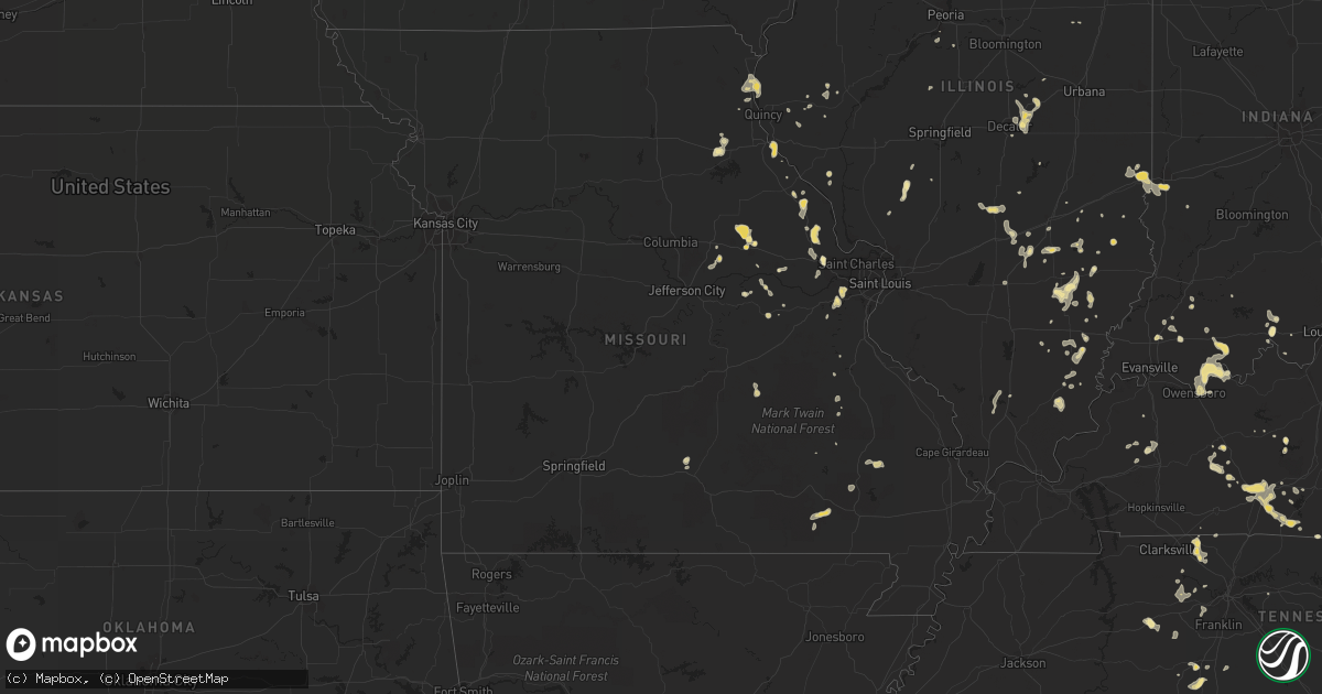 Hail map in Missouri on July 2, 2012