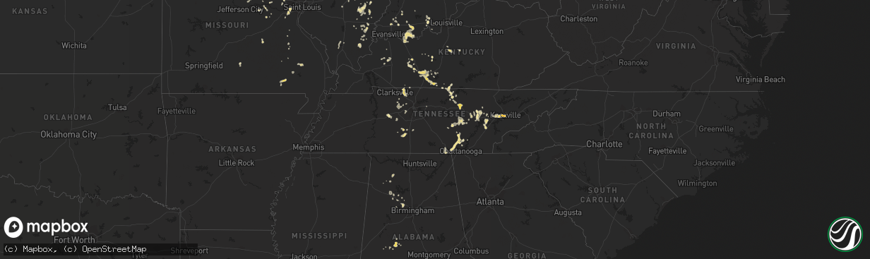 Hail map in Tennessee on July 2, 2012