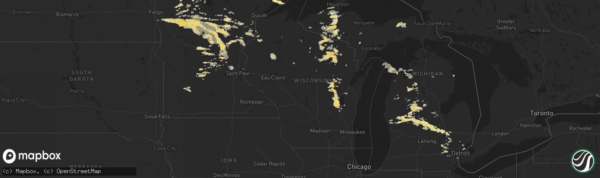 Hail map in Wisconsin on July 2, 2012