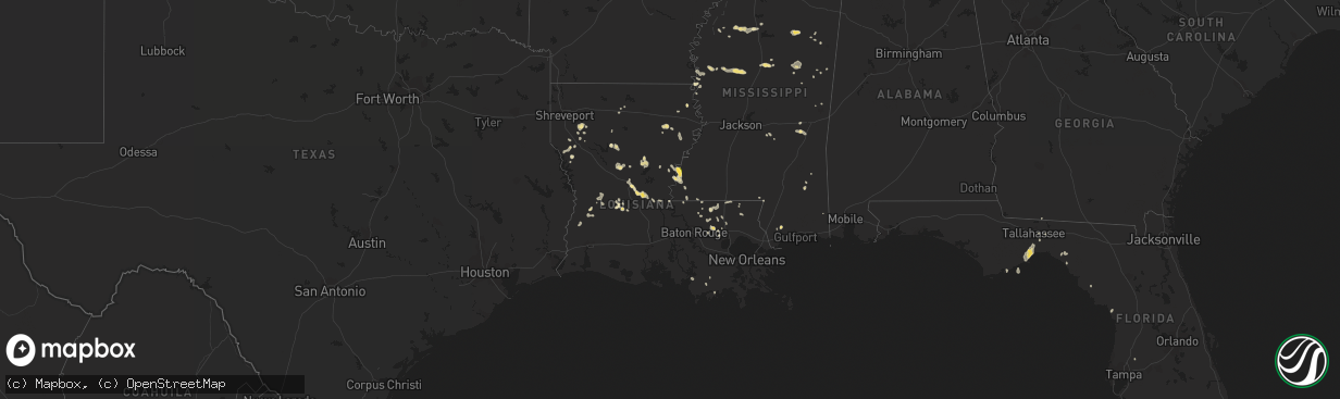 Hail map in Louisiana on July 2, 2014