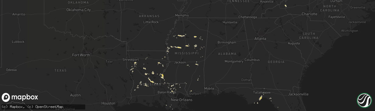 Hail map in Mississippi on July 2, 2014