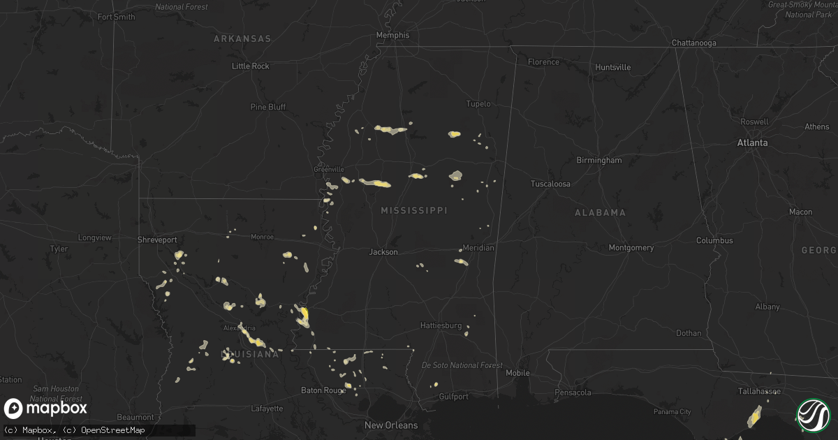 Hail map in Mississippi on July 2, 2014