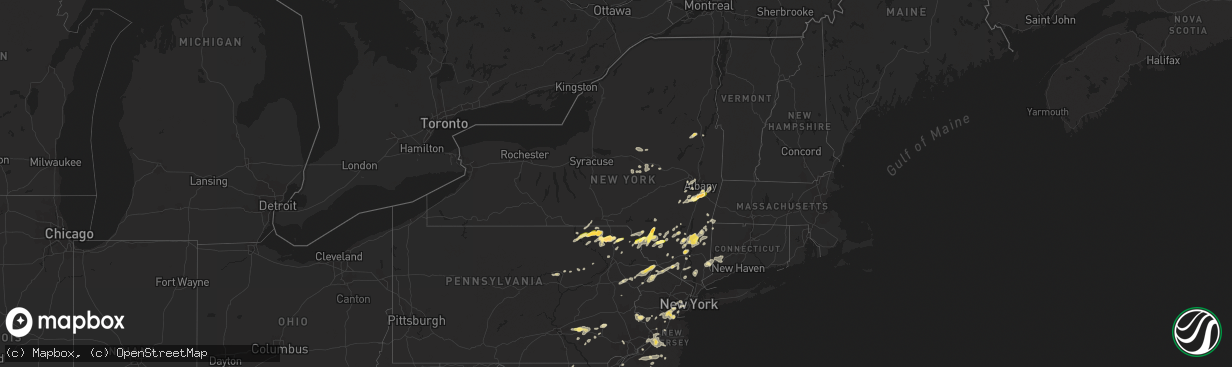 Hail map in New York on July 2, 2014