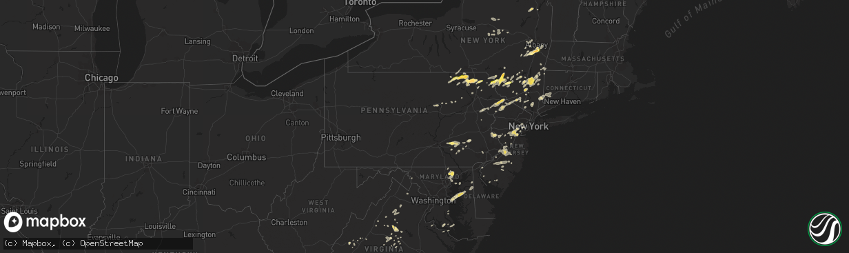 Hail map in Pennsylvania on July 2, 2014