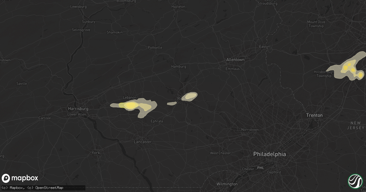 Hail map in Reading, PA on July 2, 2014
