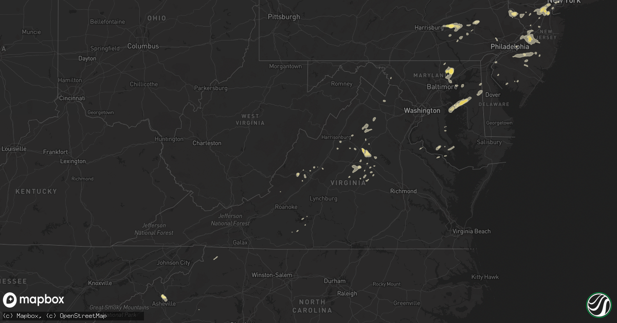 Hail map in Virginia on July 2, 2014