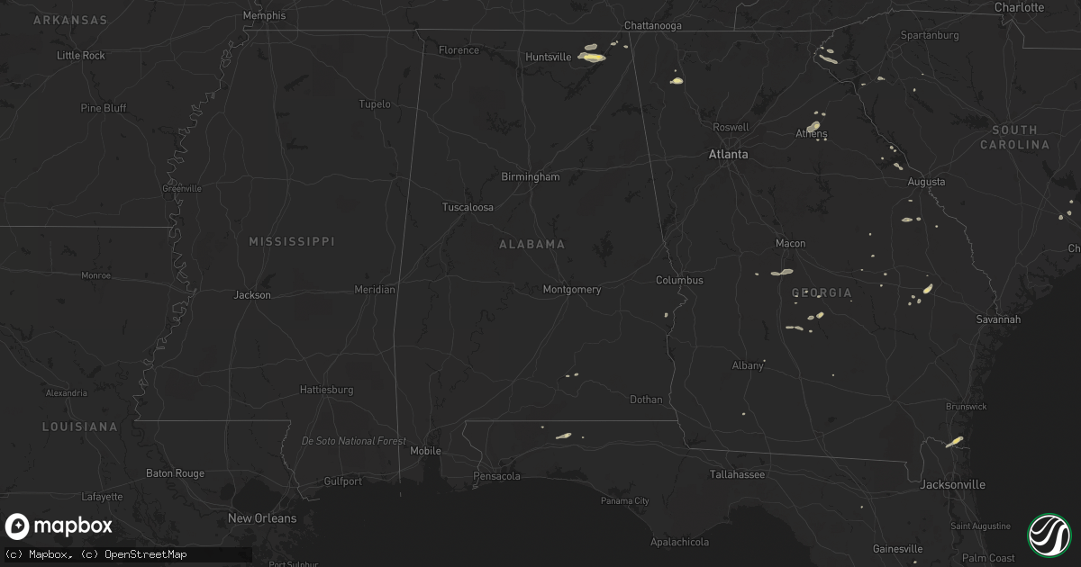 Hail map in Alabama on July 2, 2015