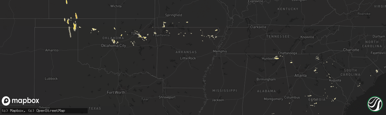 Hail map in Arkansas on July 2, 2015
