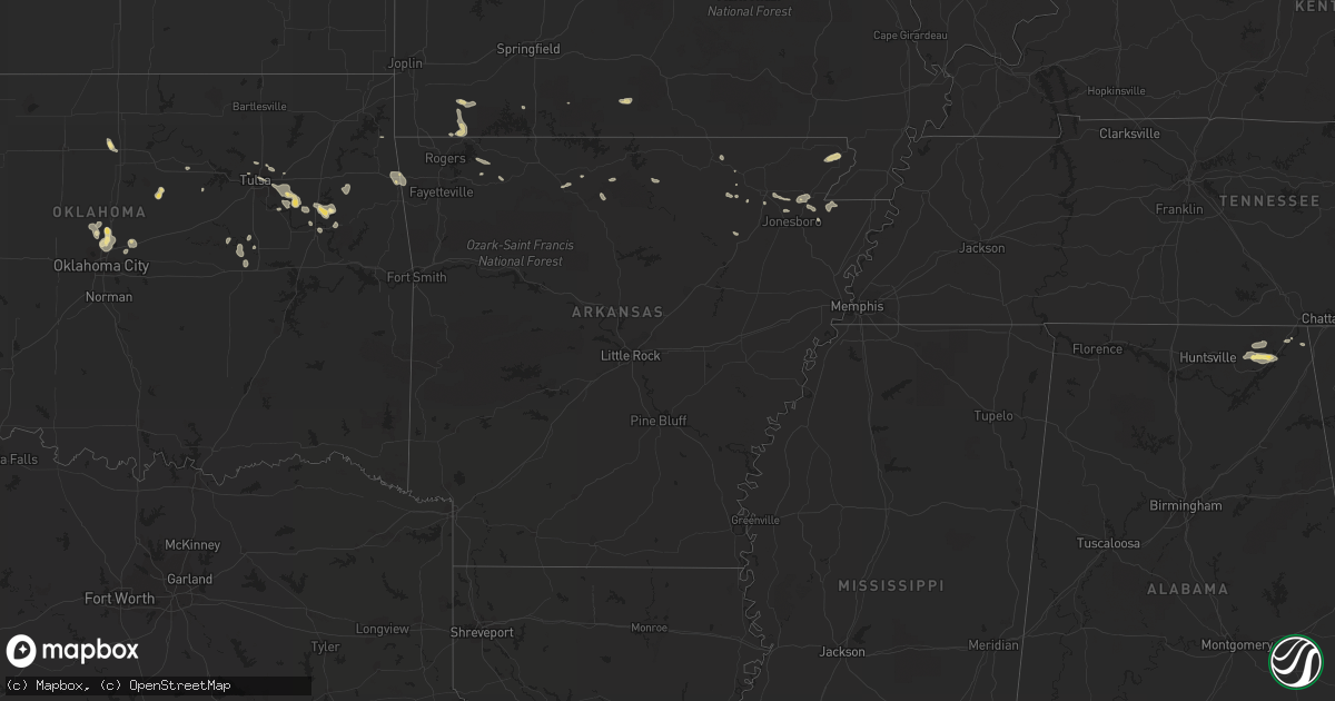Hail map in Arkansas on July 2, 2015
