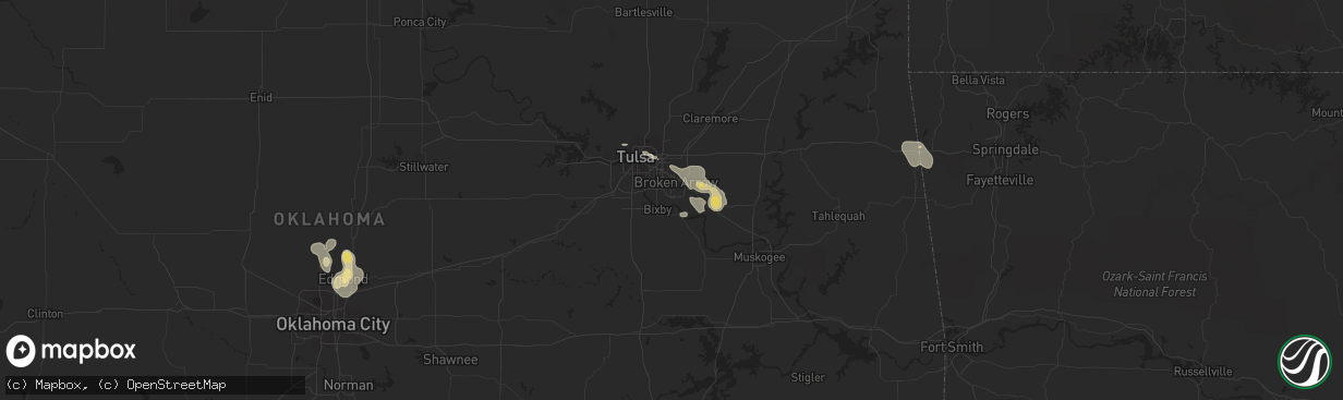 Hail map in Broken Arrow, OK on July 2, 2015