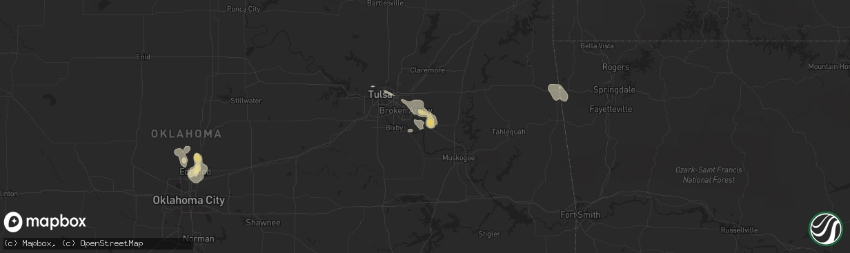 Hail map in Coweta, OK on July 2, 2015