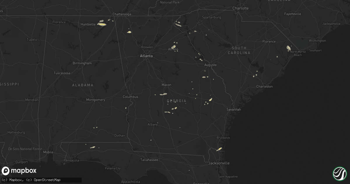 Hail map in Georgia on July 2, 2015