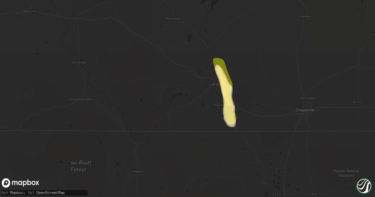 Hail map in Laramie, WY on July 2, 2015