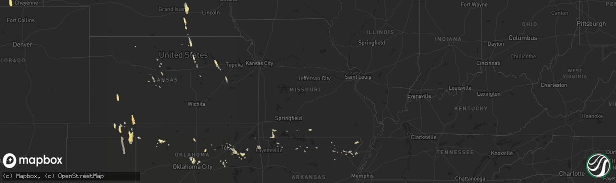 Hail map in Missouri on July 2, 2015